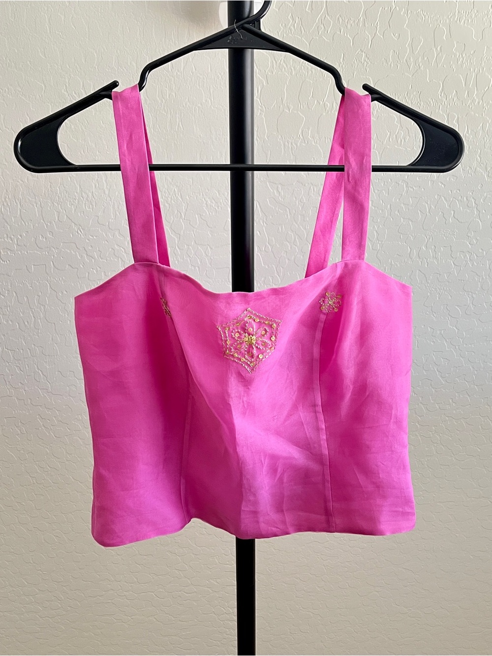 Vintage Ann Taylor Pink Silk Embroidered Sleeveless Crop Top